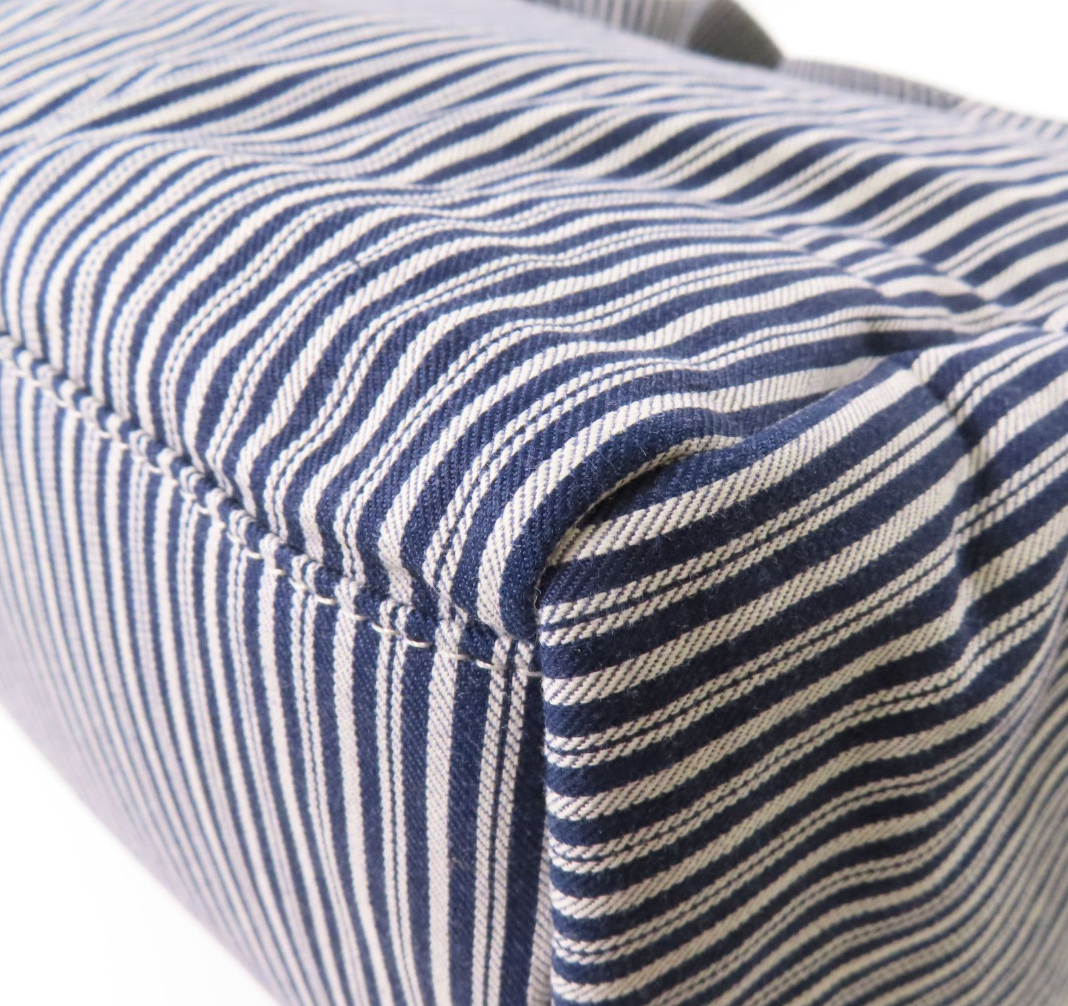 5396 - Chanel Canvas CC Striped Tote Bag Ginpaku Hand Stitched