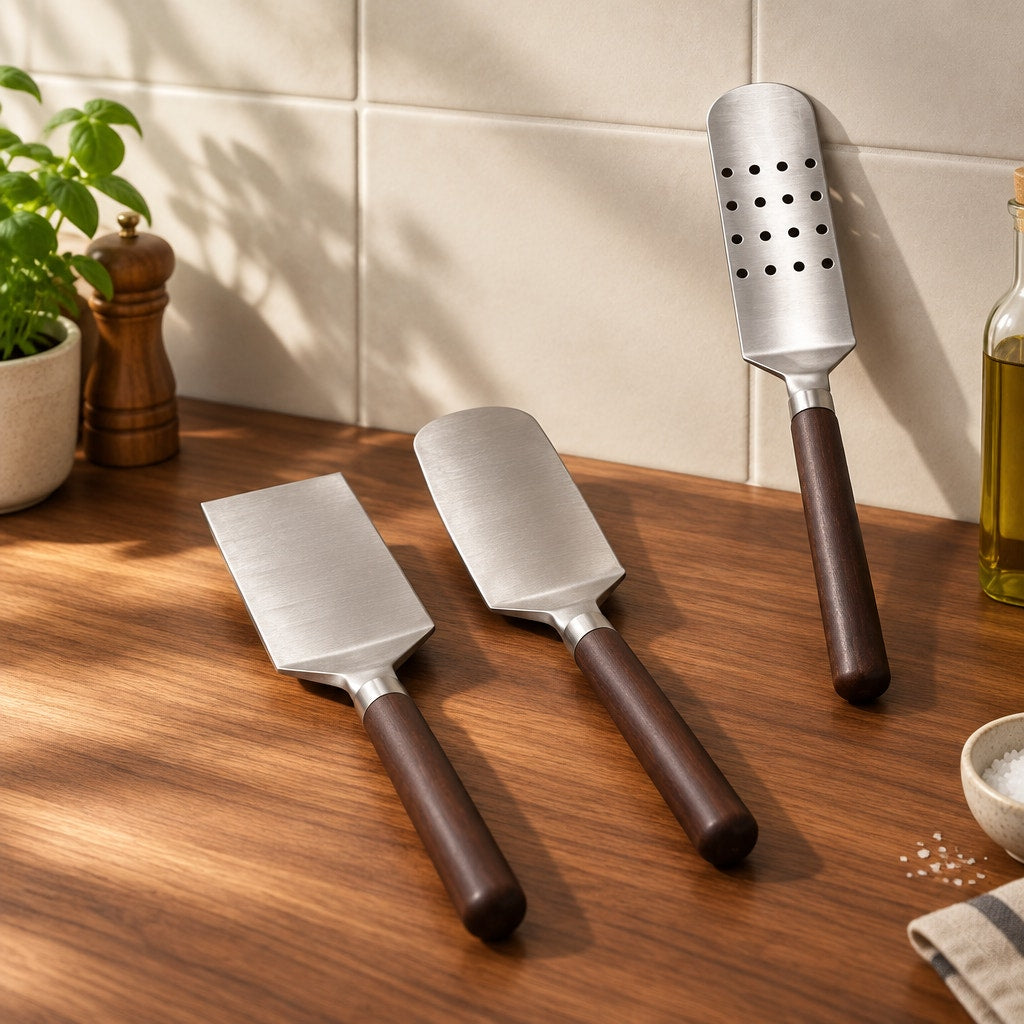 Handcrafted Griddle Spatula Set of 3, Roasted Maple Handles, Stainless Steel Blades, Gift Box
