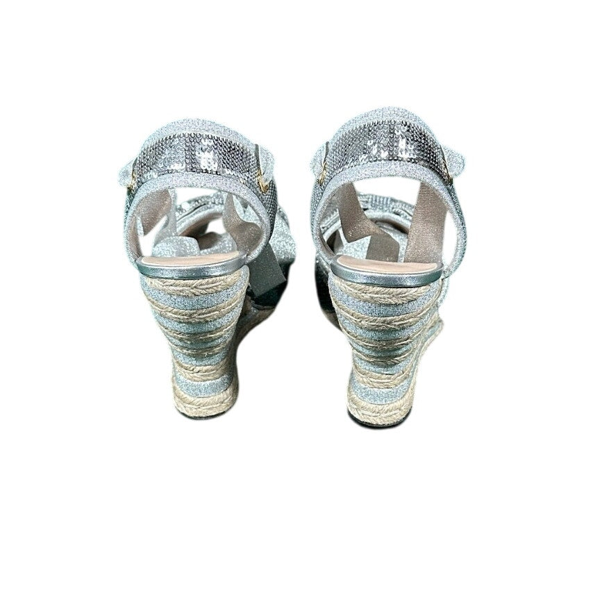 Gucci Silver Sequin Espadrille Platform Sandals Bow Cosmogonie Sz 41 NIB