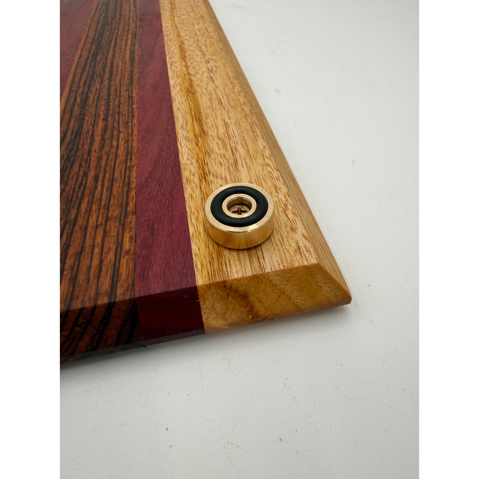 Handcrafted Exotic Hardwood Cutting Board, Teak, Purpleheart and Tigerwood, 20x11x3/4 in, serving charcuterie, kitchen gift