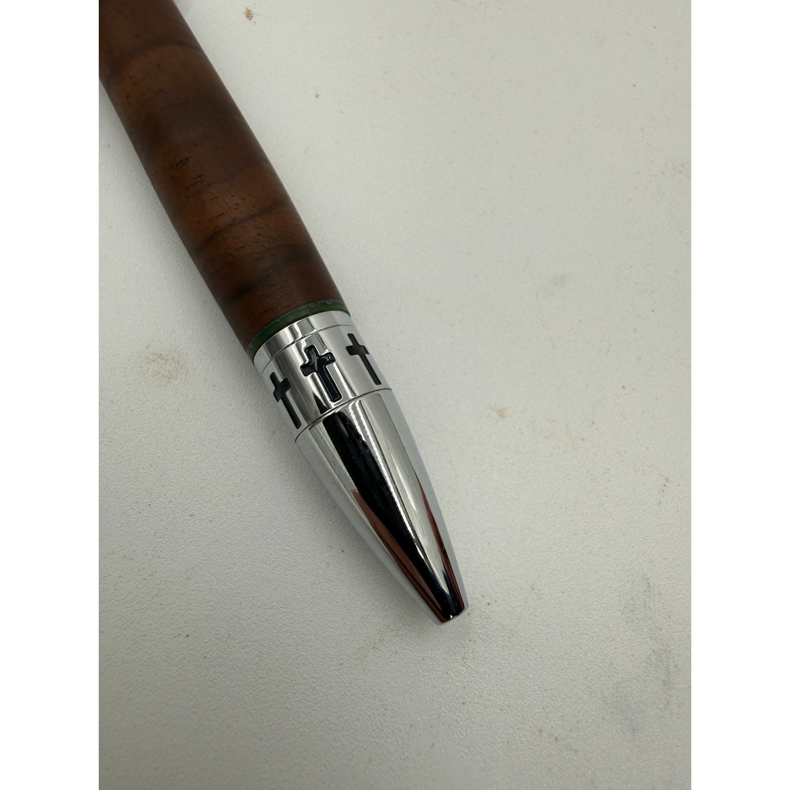 Handcrafted Walnut Epoxy Pen with Scripture, Matthew 17:20 engraved cap, premium metal accents, smooth refillable