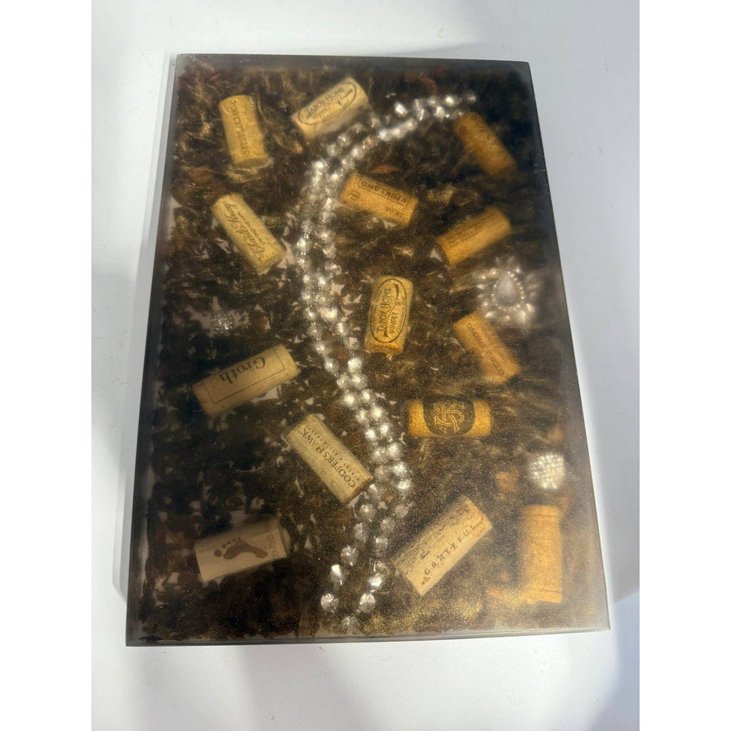 Handcrafted Epoxy Charcuterie Board, Wine Corks, Jewelry Inlay, Walnut Sawdust, SKU 1434
