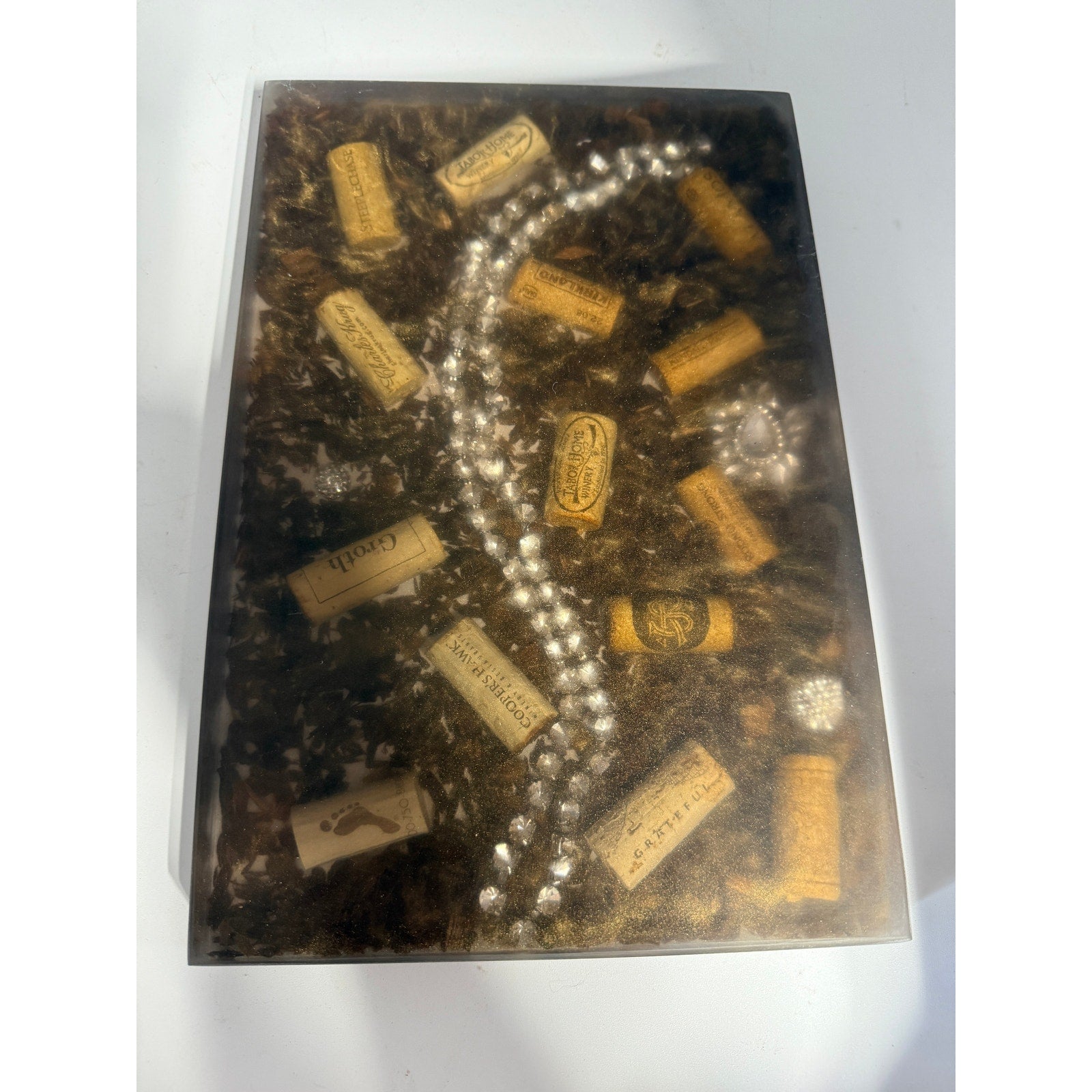 Handcrafted Epoxy Charcuterie Board, Wine Corks, Jewelry Inlay, Walnut Sawdust, SKU 1434