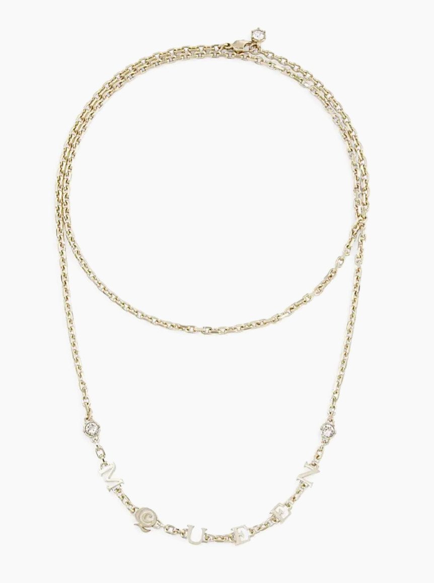 7442 - Alexander McQueen "McQueen" Goldtone & Glass Crystal Logo Chain Necklace - NWT