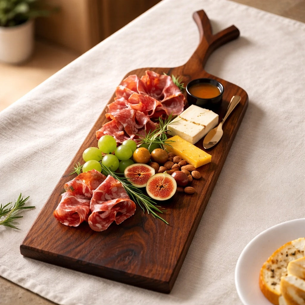 Walnut Charcuterie Board with Twig Handle, 25x7x1, food safe finish, serving tray, cheese board, handmade