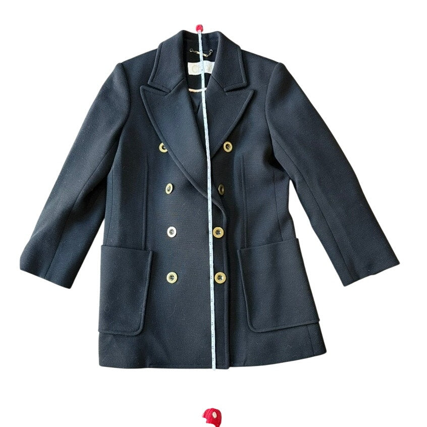 Chloé Black Double Breasted Virgin Wool Coat FR40