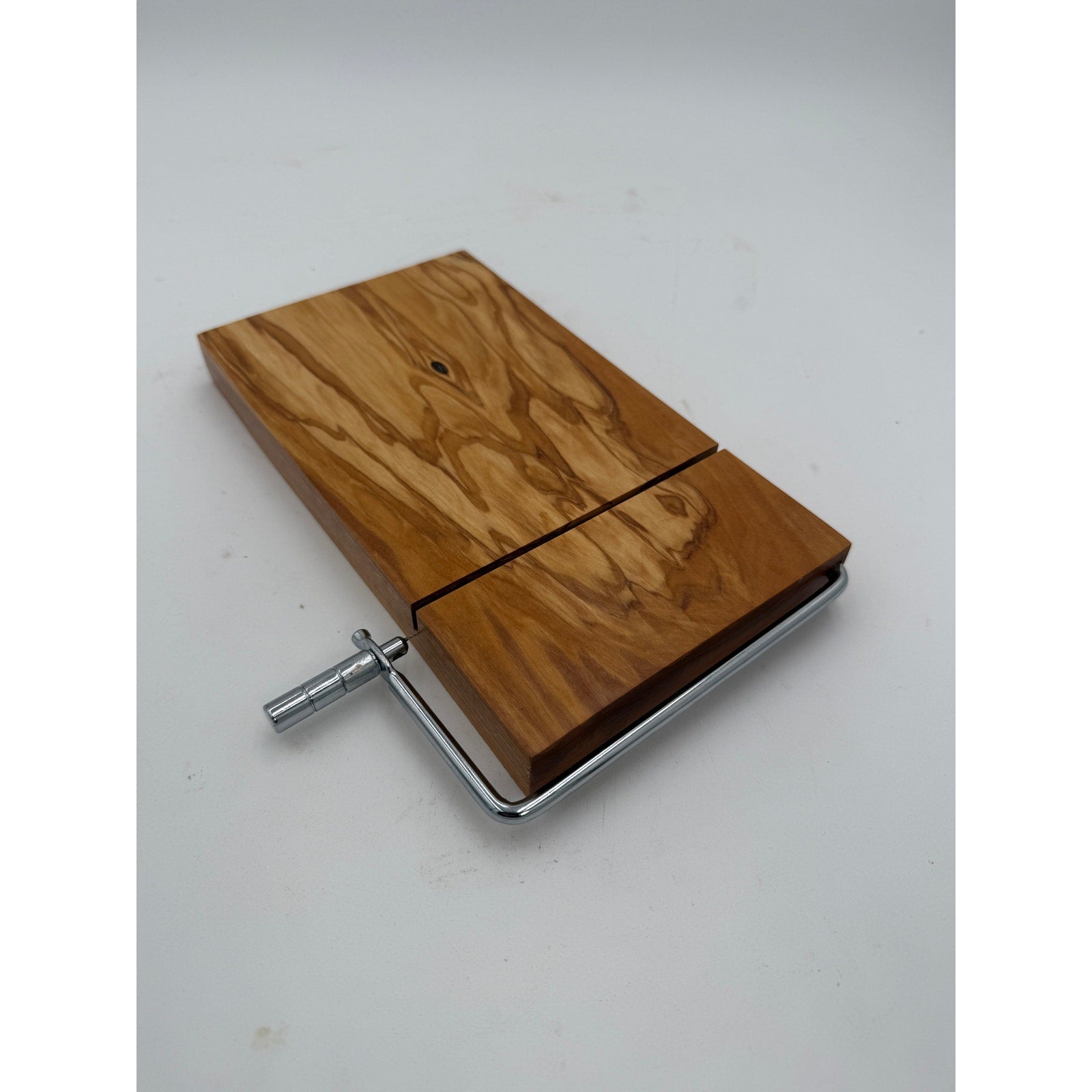 Italian Olivewood Cheese Cutter Board, Stainless Steel Wire, Handcrafted Kitchen Tool