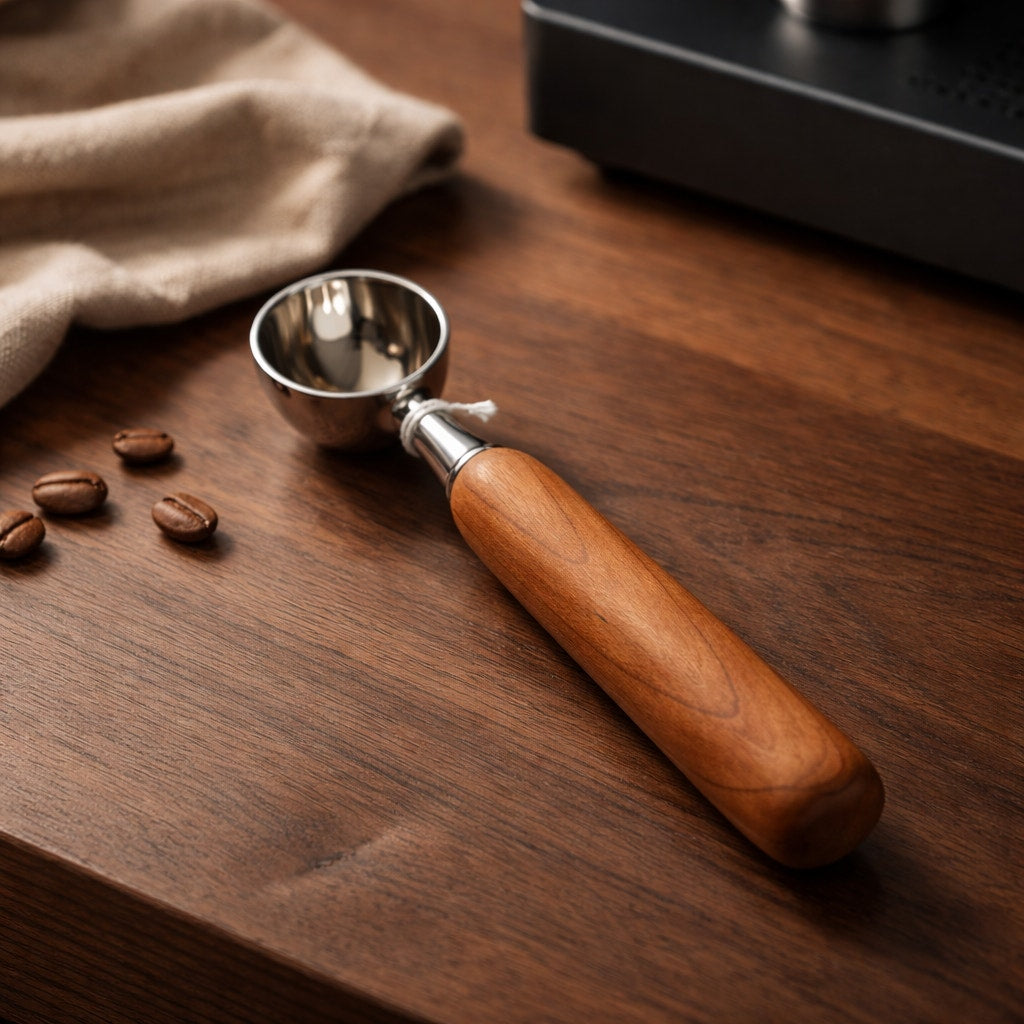 Hand Turned Wood Handle Coffee Scoop, stainless steel head, food safe finish, 1 tablespoon measure, barista gift
