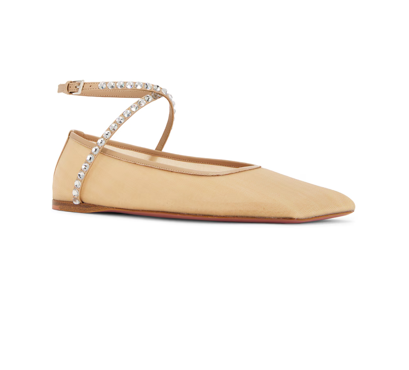 AMINA MUADDI Ane Mesh Crystal Flat in Nude - Size 41 - NIB