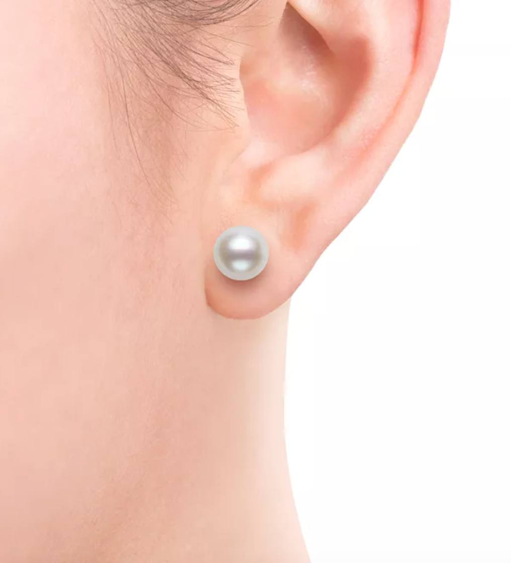 R.H. Macy and Co. Fine Jewelry Belle de Mer White Pearl Stud Earrings in 14k Gold - NIB
