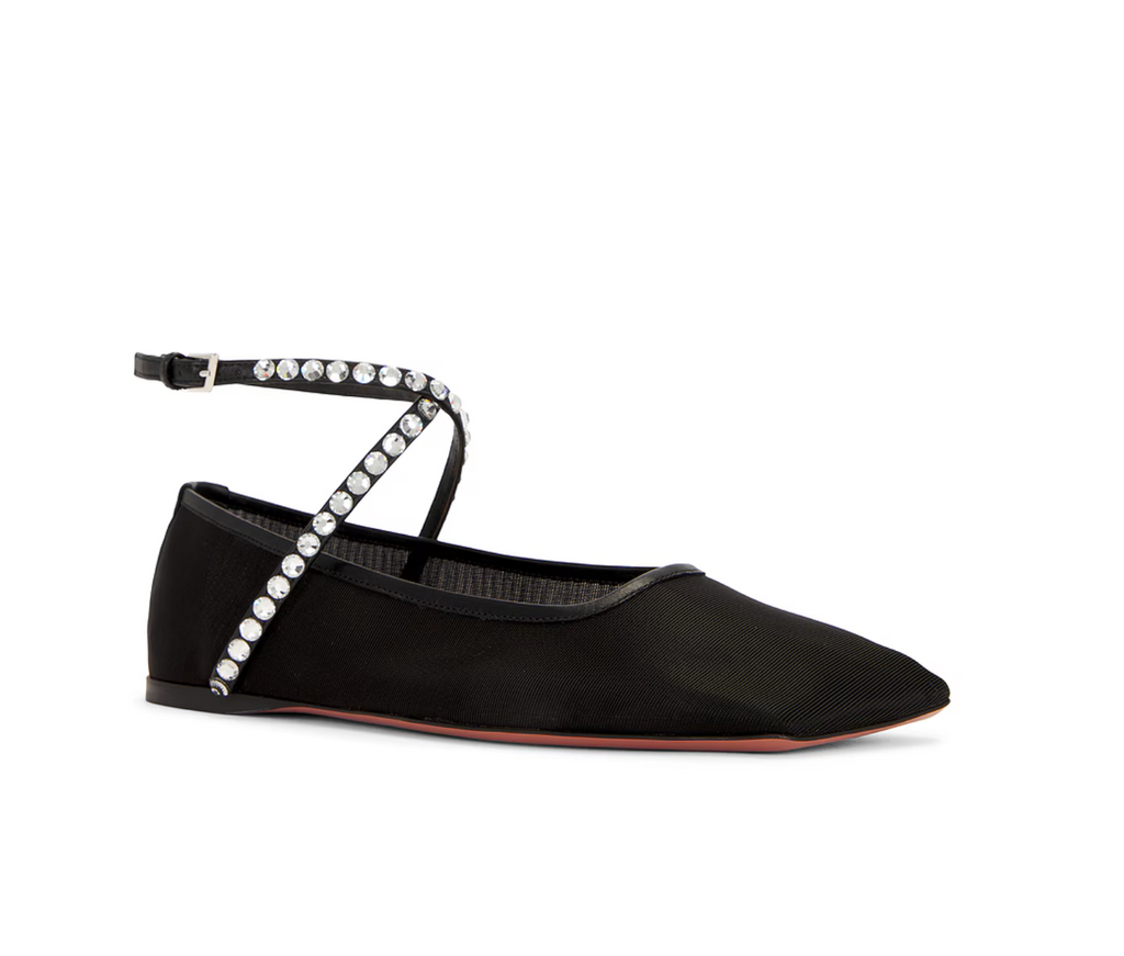 AMINA MUADDI Ane Mesh Crystal Flat in Black - Size 39 - NIB