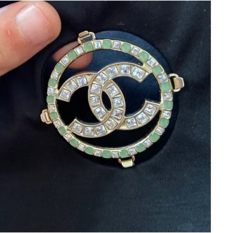 Chanel Black T-Shirt w/ Removable Crystal CC Brooch Size 42/44