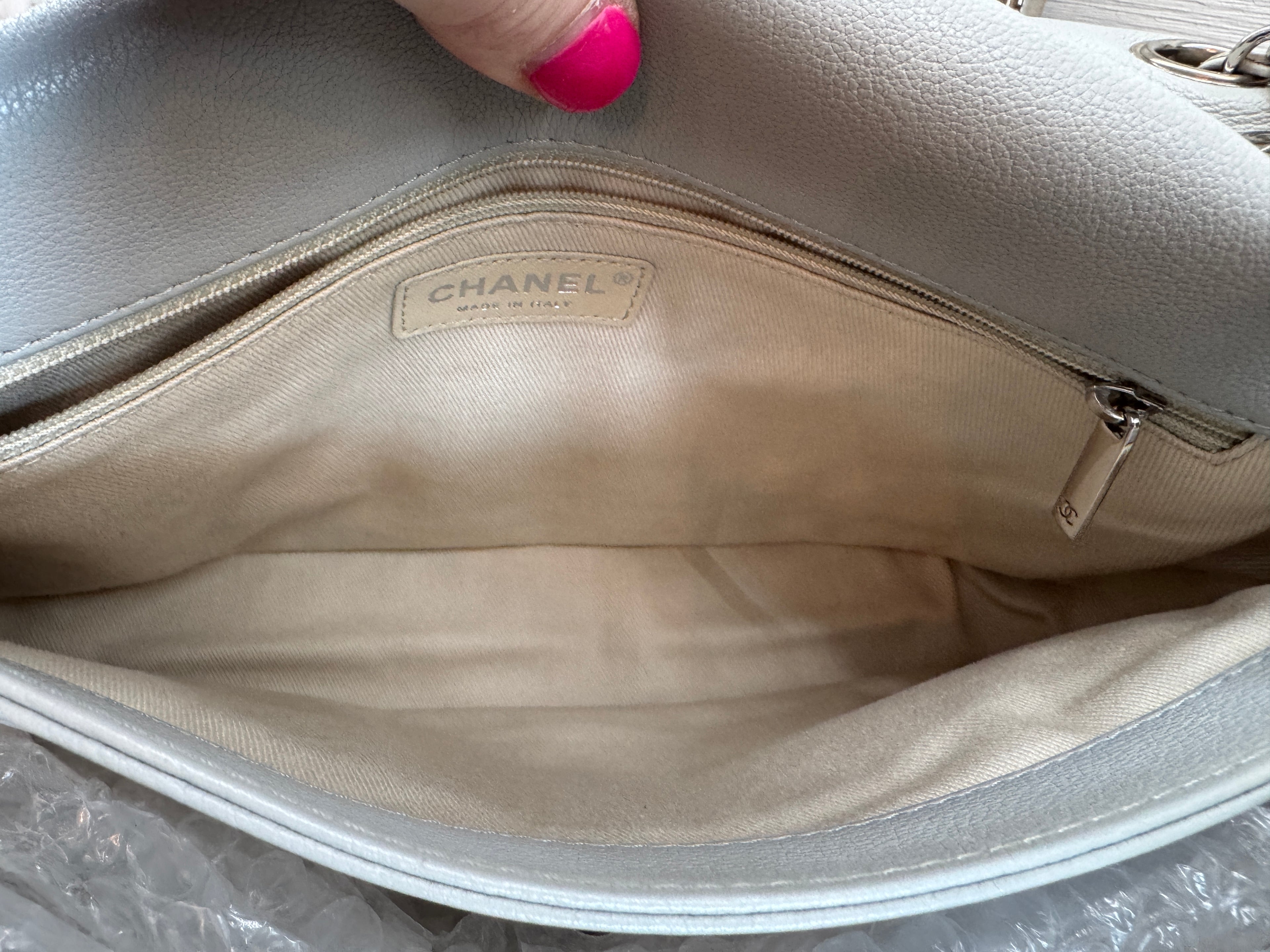 Chanel Single Flap Accordion - Light Gray with Silver Hardware