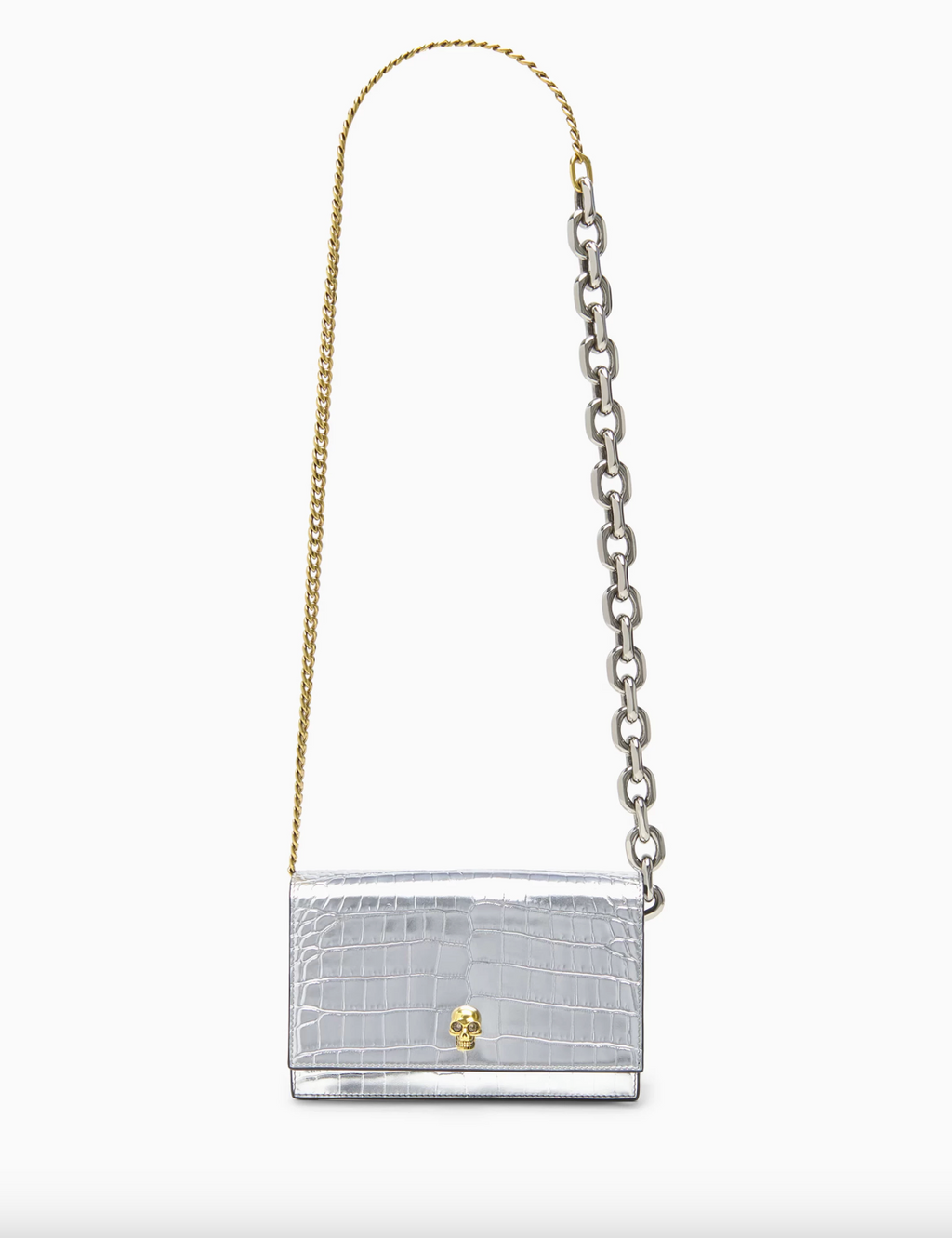 6964 - Alexander McQueen Croc-embossed Silver Skull Bag - NIB