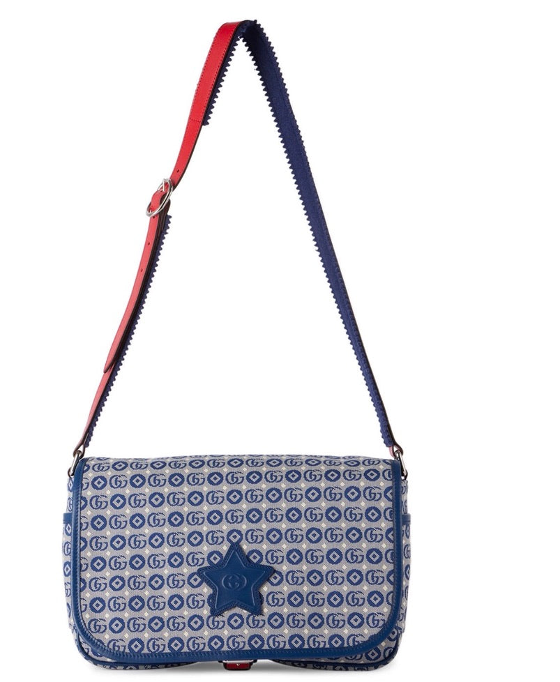 Gucci Kids Jacquard Logo Star Patch Messenger Flap Bag - NWT