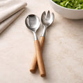 Hand Turned Wood Handle Salad Server Set, stainless steel heads, food safe finish, oak or cherry, handmade kitchen gift