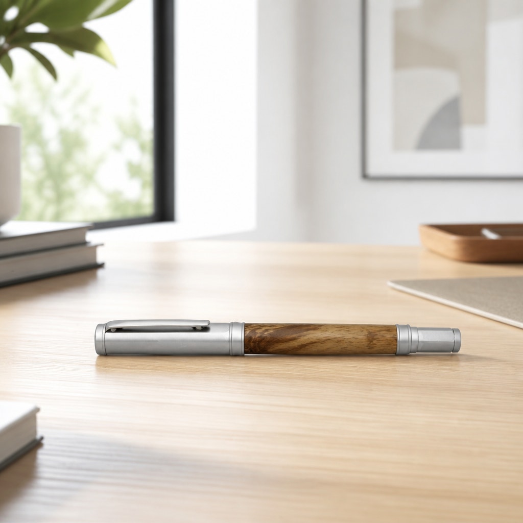 Vertex Fountain Pen in Spalted Tamarind, Hand Turned Barrel, Ink Pump, Cartridge, SKU 1469