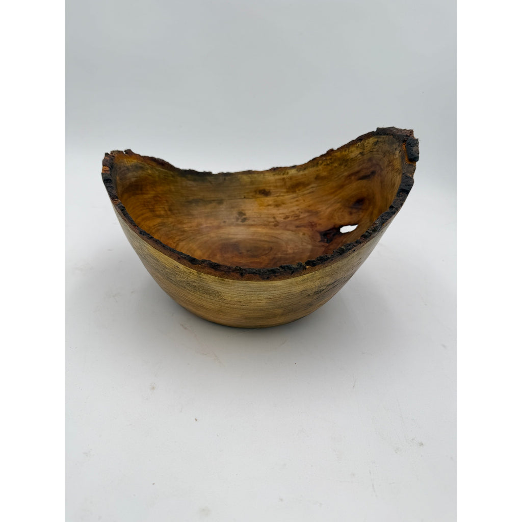 Live Edge Cherry Hand Turned Art Bowl, black gilding wax finish, 10x9x6 in, rustic home decor, handmade wood vessel