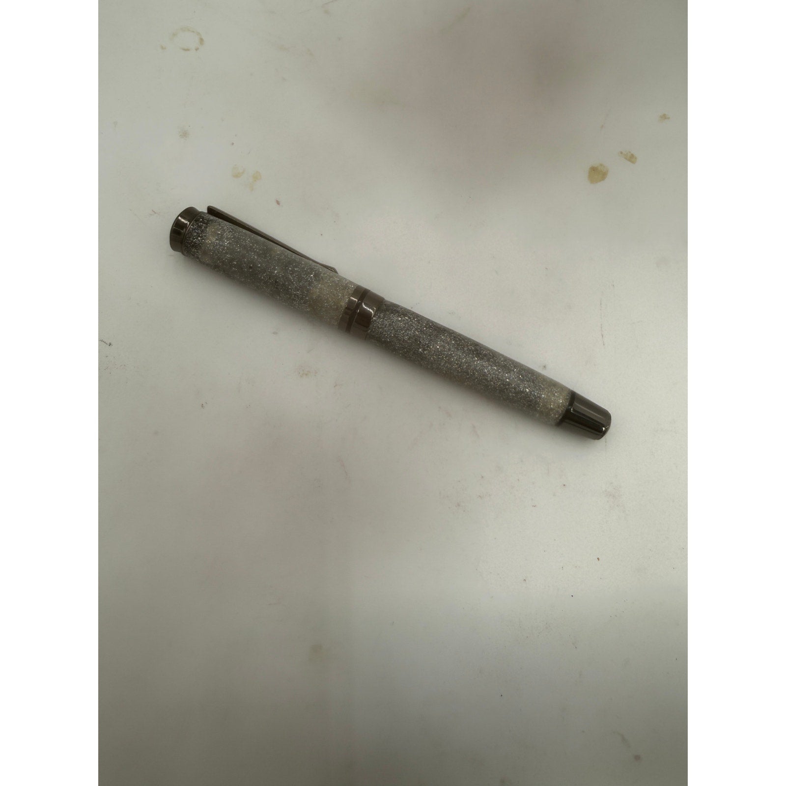 Hand Turned Cyclone Rollerball Pen, Silver Diamondcast Barrel, Gunmetal, Refillable, SKU 1436