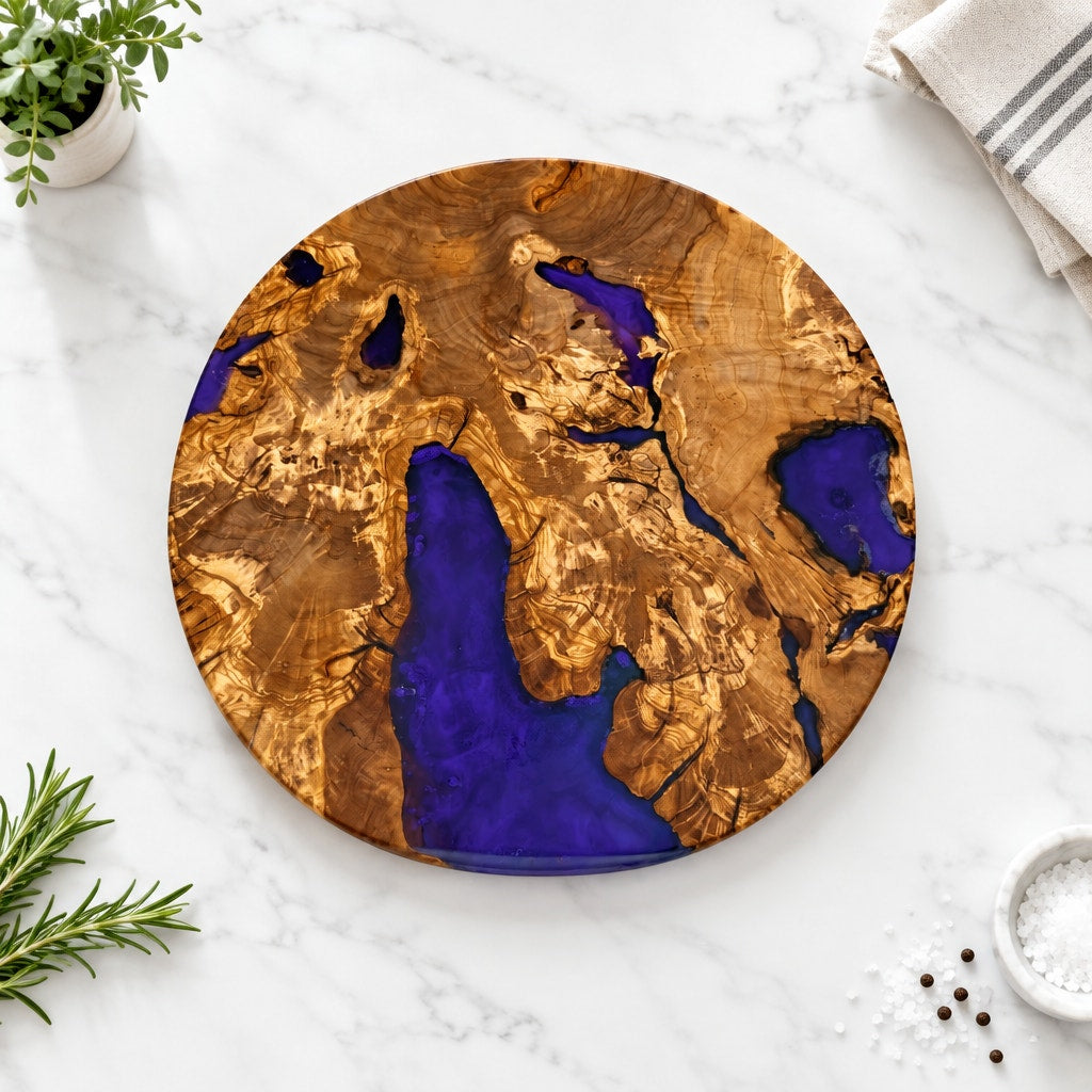 Olivewood Purple Epoxy Charcuterie Board, 15.5 x 2 Inch, Handcrafted, One of a Kind, SKU 1556