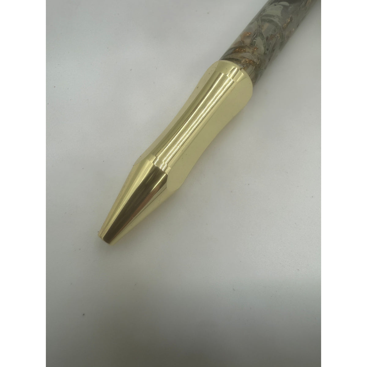 Custom Money Contour Twist Pen, Gold Hardware, Epoxy Barrel, Shredded Currency, SKU 1475