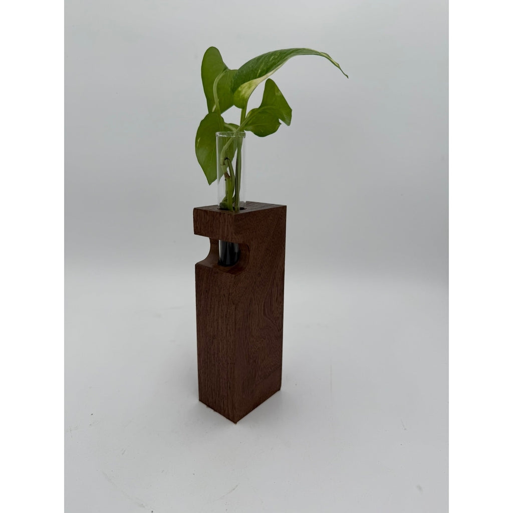 Walnut Propagation Station Block Vase, 2x3x10, contemporary minimal decor, test tube bud vase, functional gift