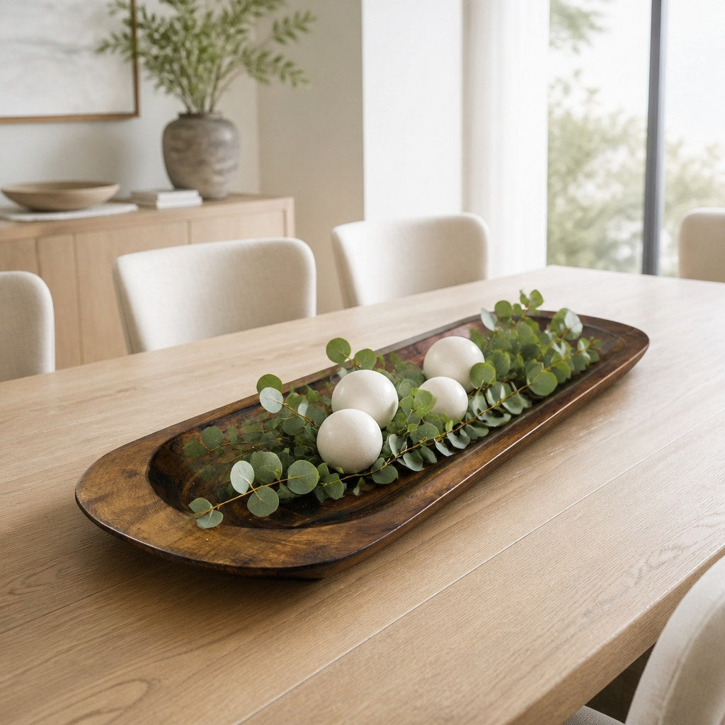 Large Walnut Centerpiece Bowl Handmade, 39 x 12.5 x 2.5 Inches, Dining Table Decor, SKU 1473