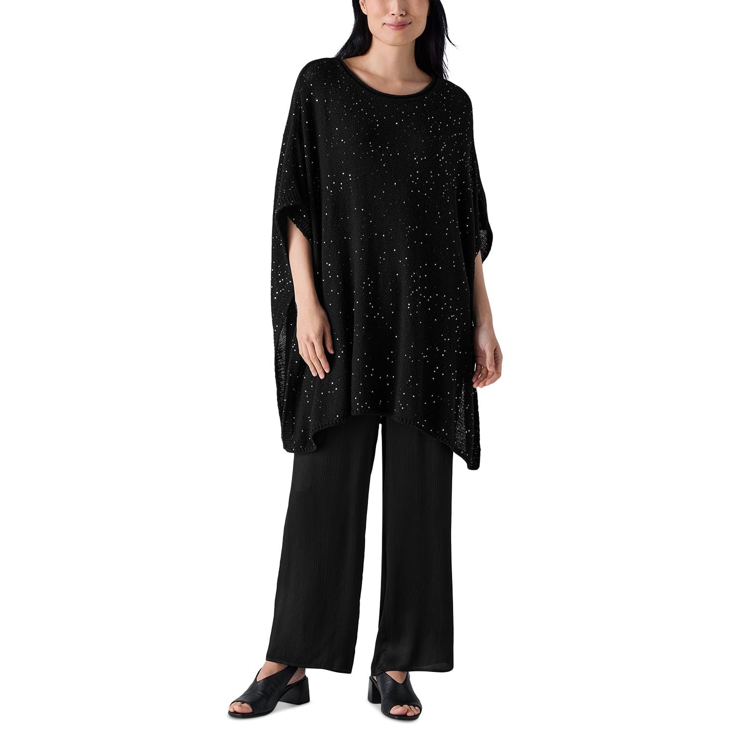 New Eileen Fisher Jewel Neck Poncho - Women's Designer Knit Poncho Sweater - Small