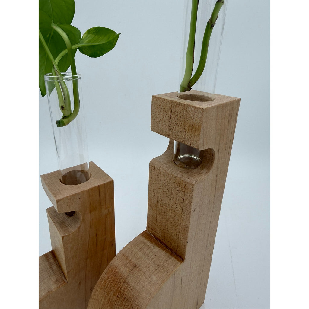Maple Propagation Station Pair for Cuttings, contemporary wood bud vases, test tube planters, decorative duo, functional home decor