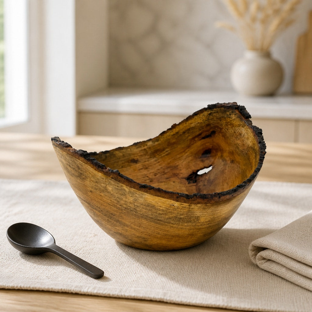 Live Edge Cherry Hand Turned Art Bowl, black gilding wax finish, 10x9x6 in, rustic home decor, handmade wood vessel