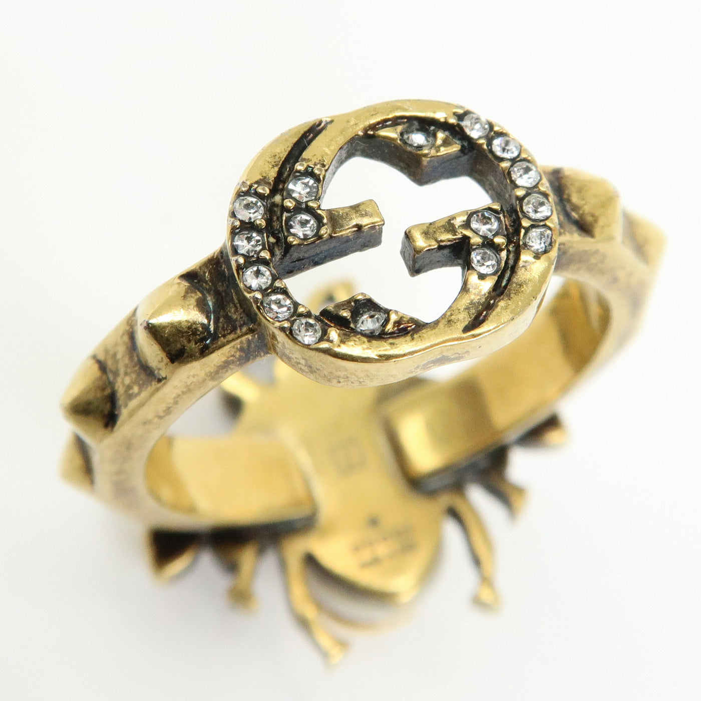 6695 - Gucci Metal Strass Pearl Bee Ring - Size US 6.5