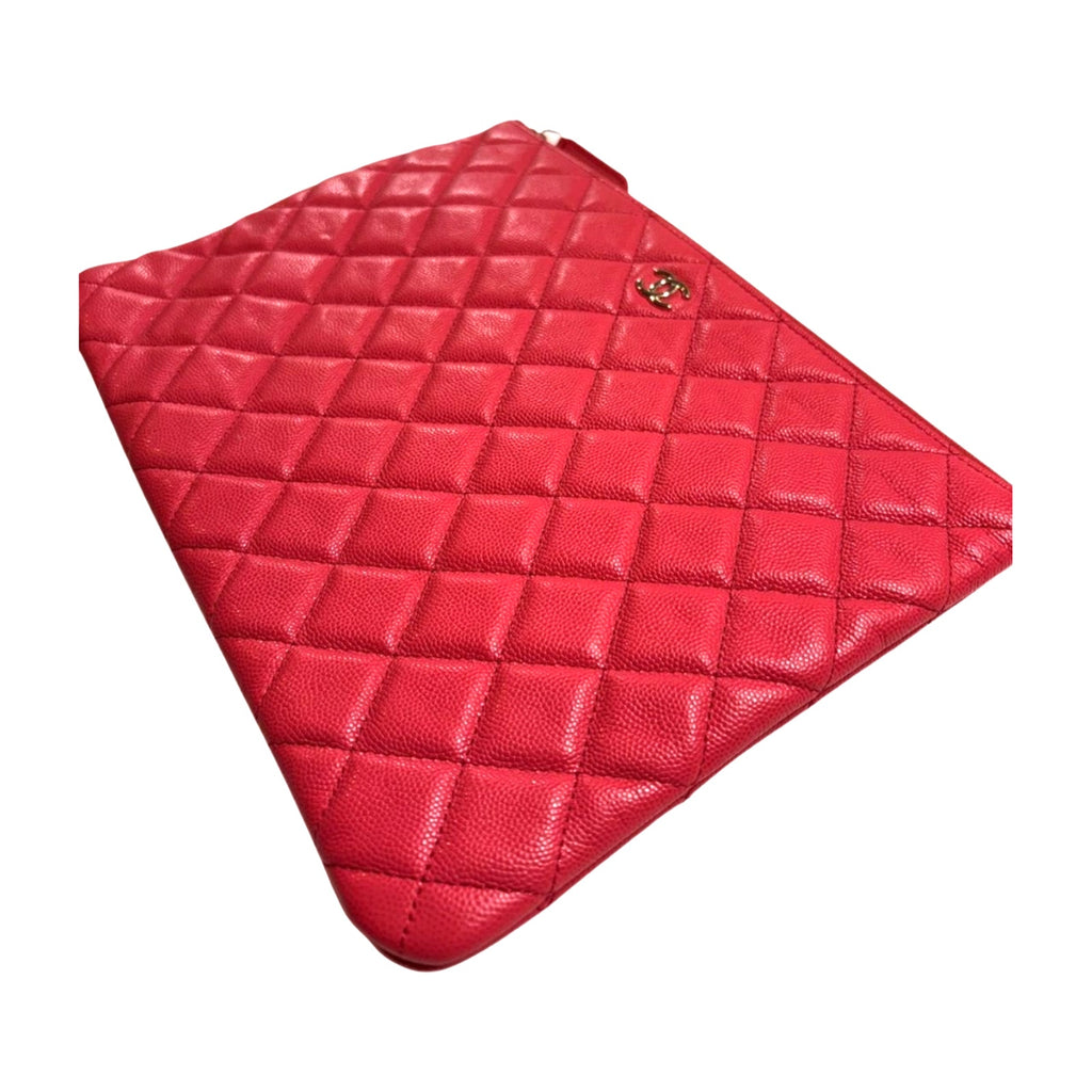CHANEL CC GHW Pouch Clutch Bag Calfskin Leather Pink - With Serial Card