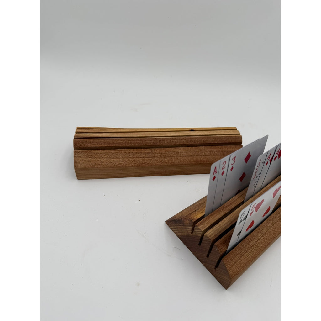Handcrafted Wooden Playing Card Holder rack, 4-7 slot organizer, tabletop game accessory, bridge and poker aid