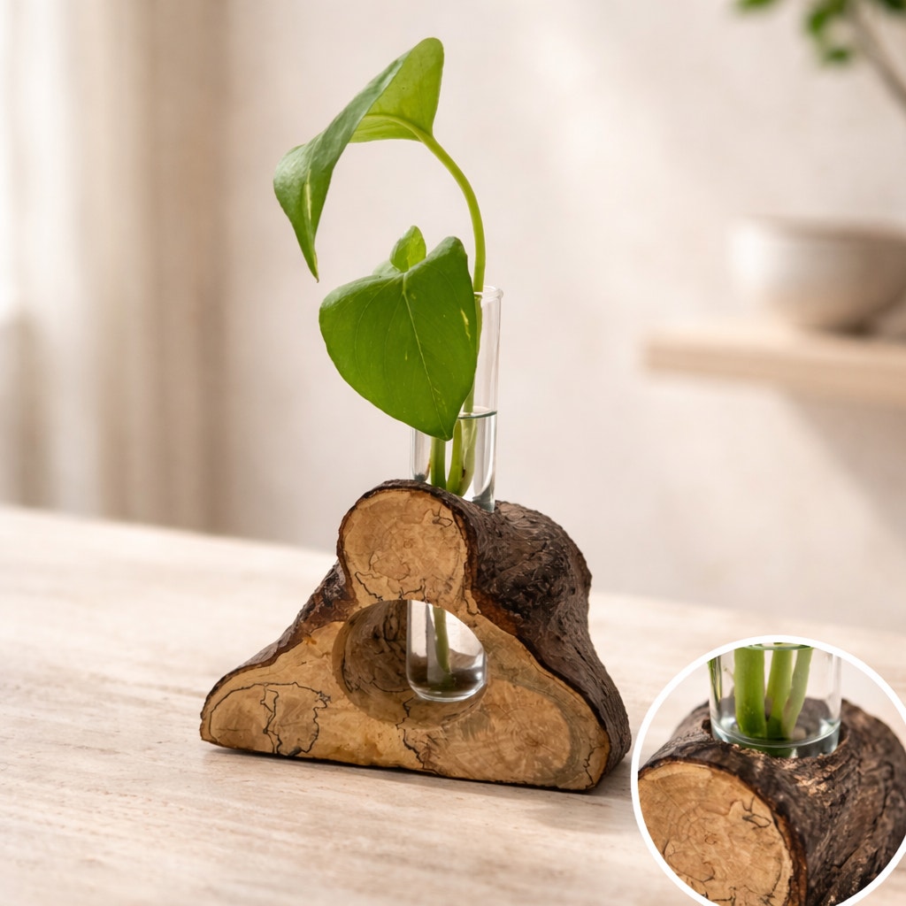 Rustic Wood Propagation Station Bud Vase, 6x4 size, functional decor, use to propagate cuttings, display dried flowers