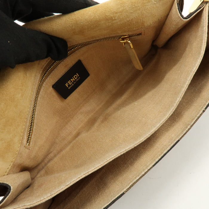 Fendi Claudia Pequin Canvas Leather Shoulder Bag Brown