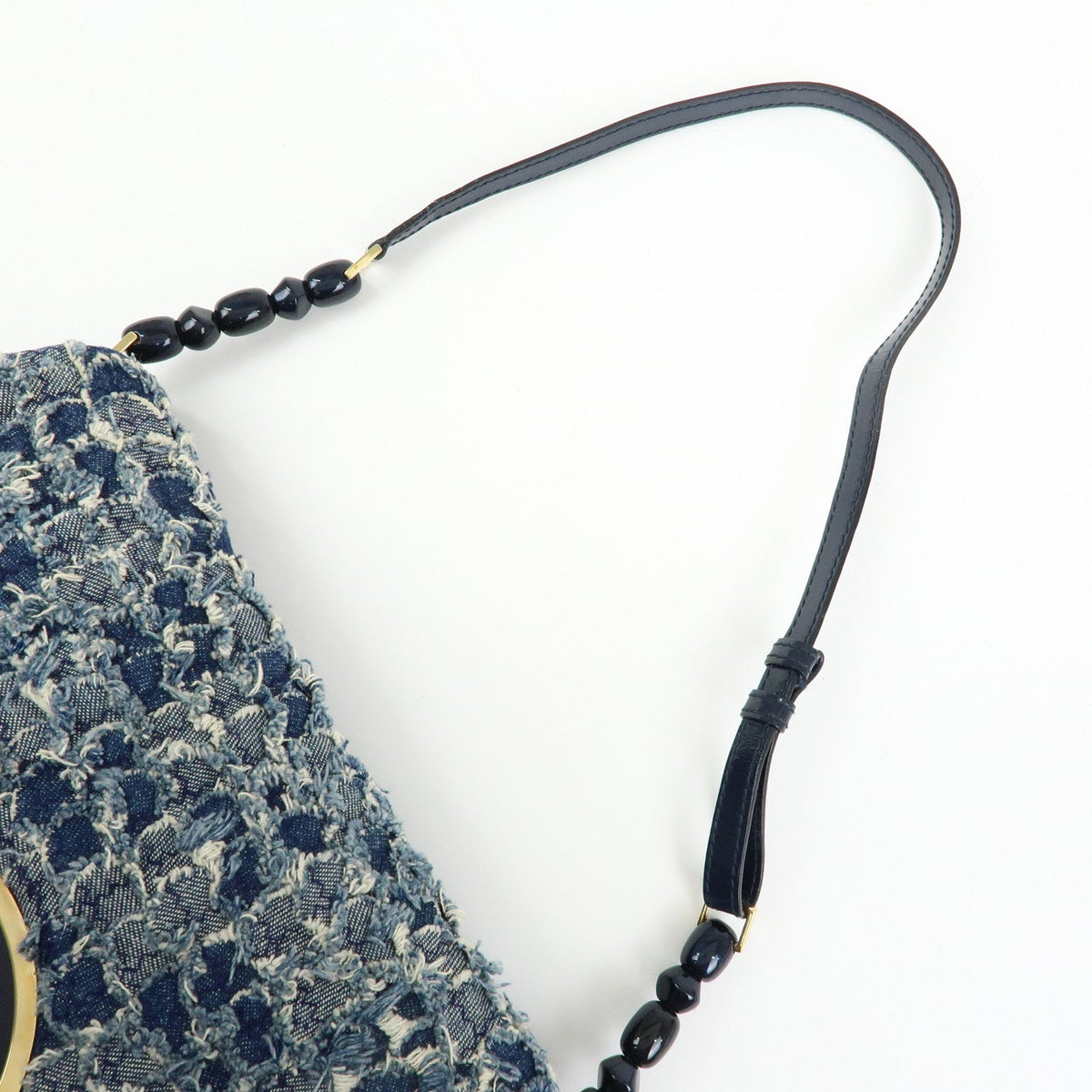 6157 - Christian Dior Maris Pearl Denim Patent Leather Shoulder Handbag