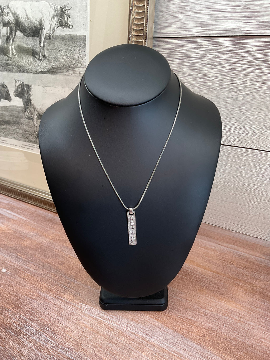 Vintage Dior Tag Necklace - Antique Silver