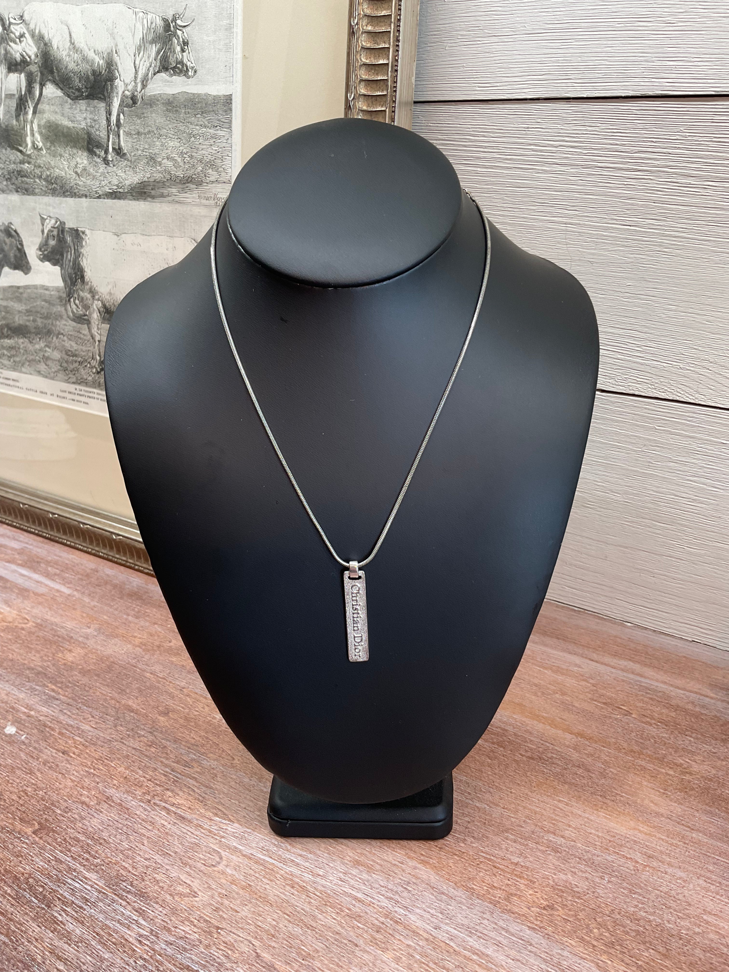 Vintage Dior Tag Necklace - Antique Silver
