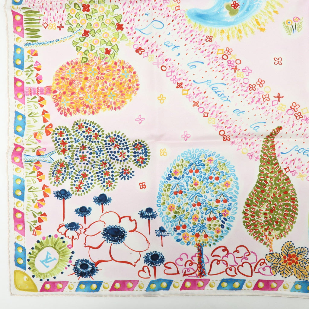 6835 - Louis Vuitton 100% Silk Scarf Voyage Autour De Ma Malle Promenade Kyoto Pink