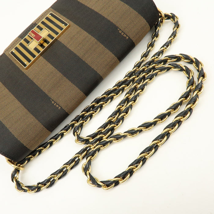 Fendi Claudia Pequin Canvas Leather Shoulder Bag Brown