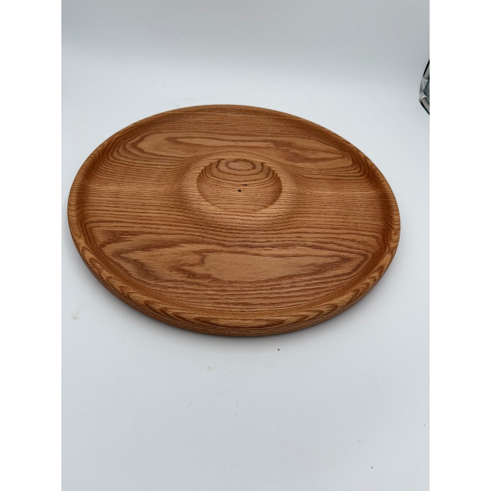 Handmade Round Oak Appetizer Tray with Bowl, 17.75 x 1.25 in, functional serving platter, chips salsa veggie server