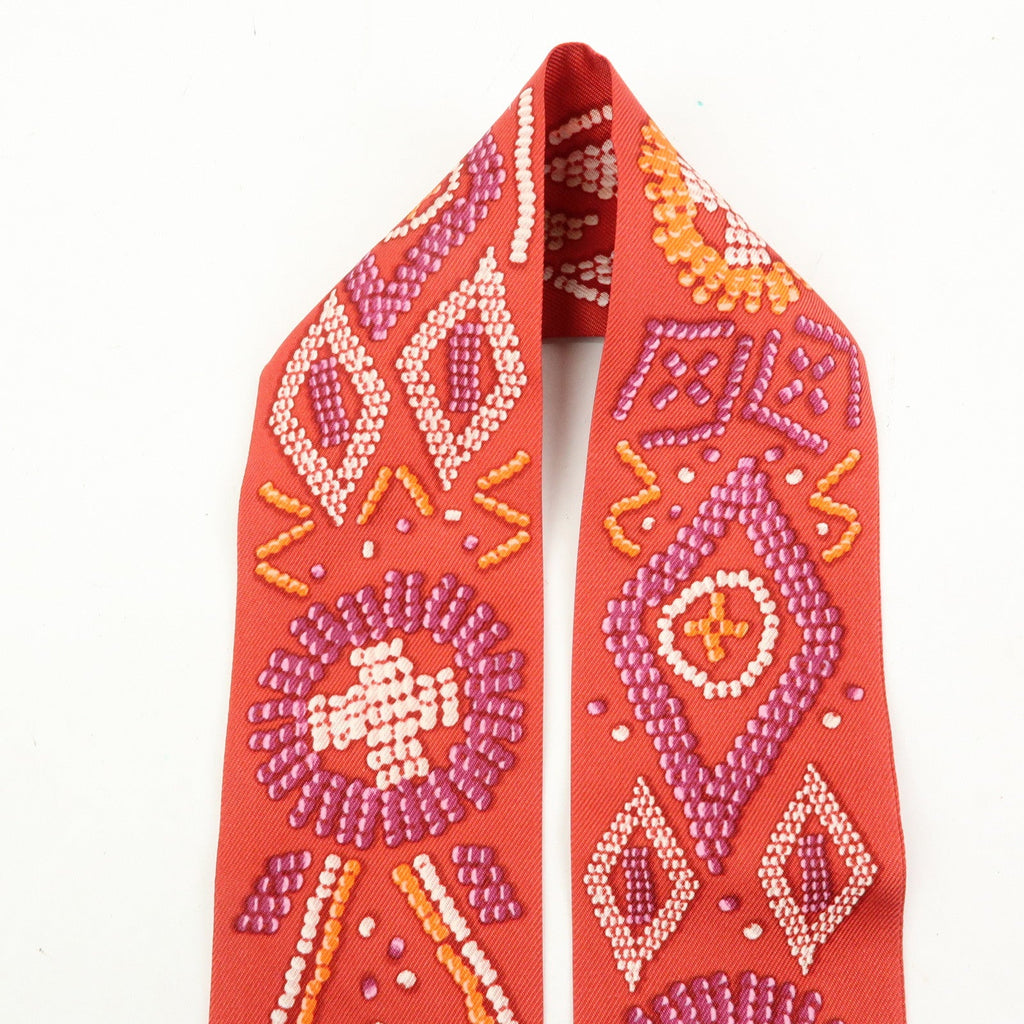 6546 Hermes Twilly 100% Silk Scarf Kelly En Perles Red