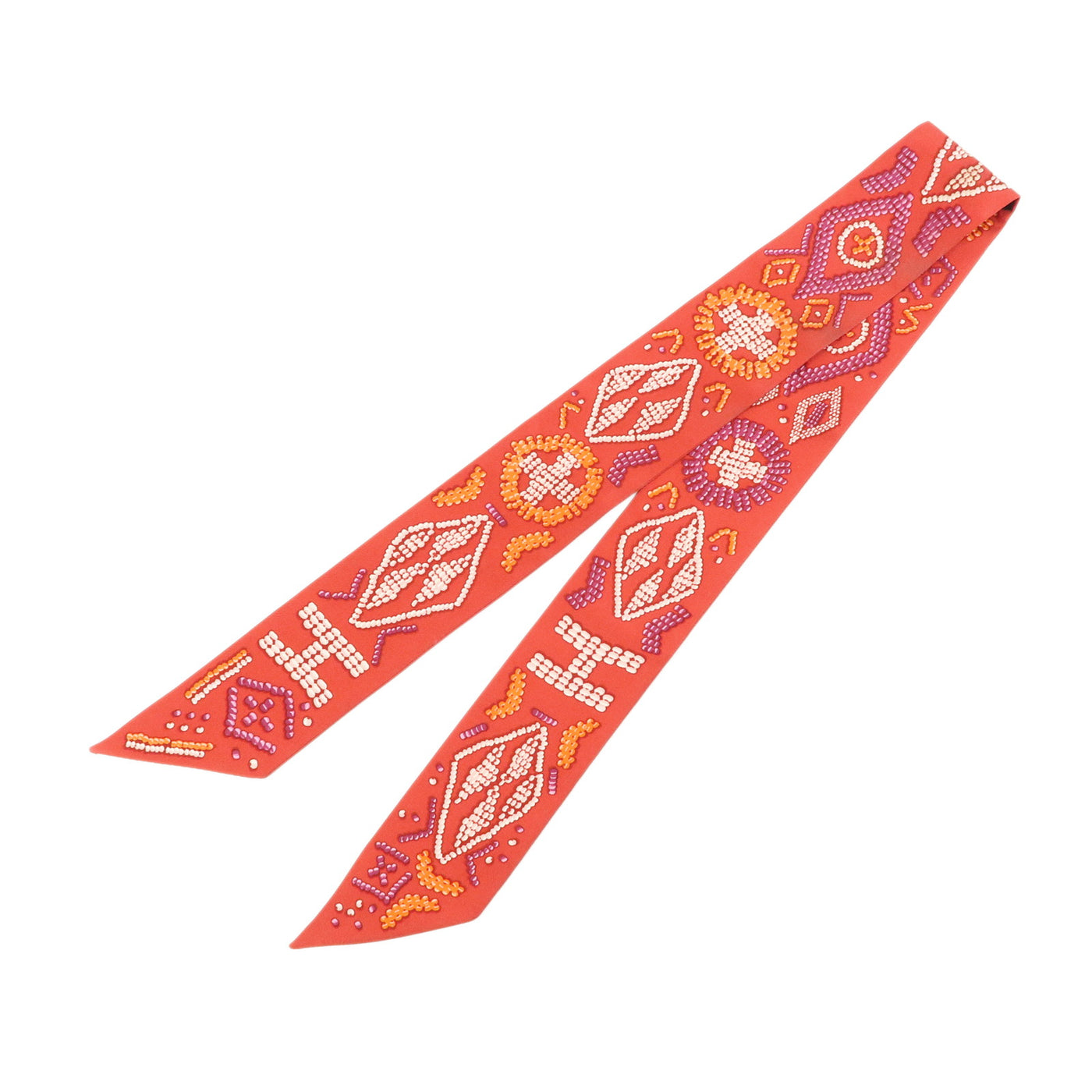 6546 Hermes Twilly 100% Silk Scarf Kelly En Perles Red