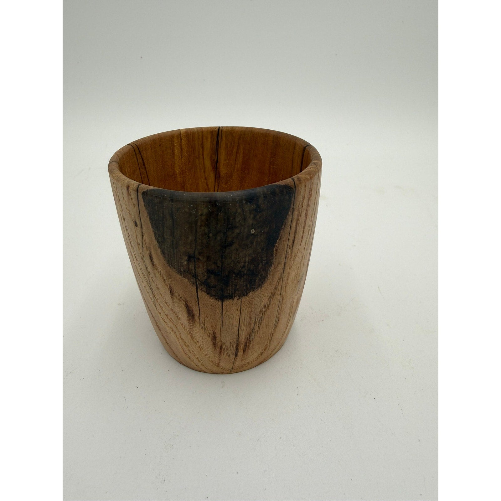 Modern White Oak Woodturning Bowl, handmade artistry, black resin detail, rustic home decor piece, small desk or entryway dish