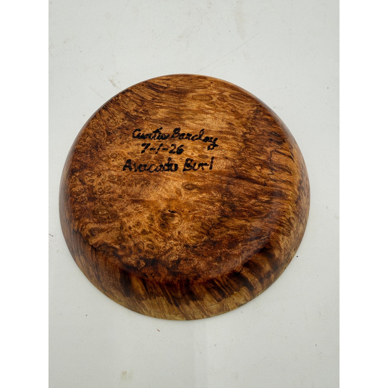 Avocado Burl Hand Turned Wood Bowl, 7.75 x 1.5 inches, food safe finish, handcrafted, one of a kind