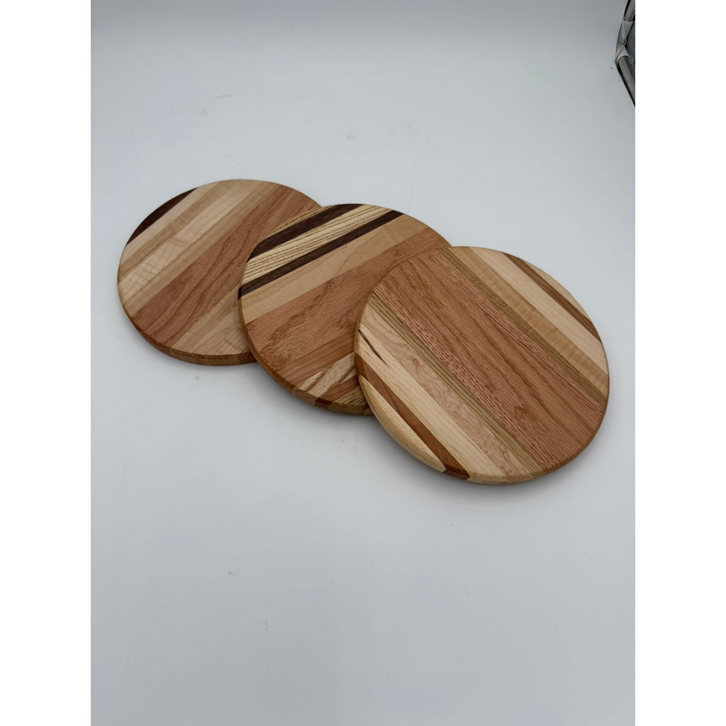 Handmade Mixed Hardwood Round Trivet, heat resistant, kitchen pot holder, solid wood board, hot dish mat, housewarming gift