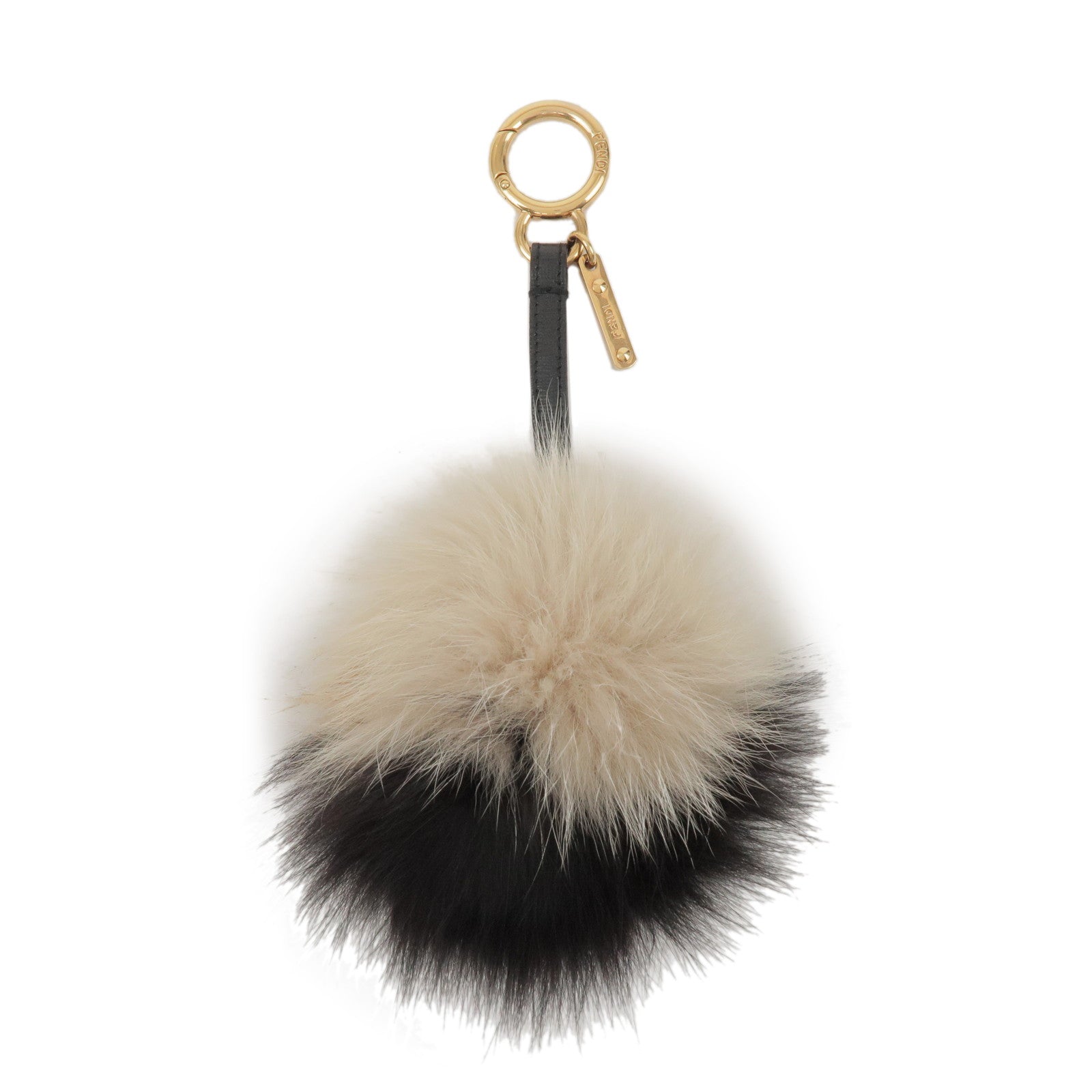 6553 Fendi Fur Leather Bag Charm Key Chain Black White