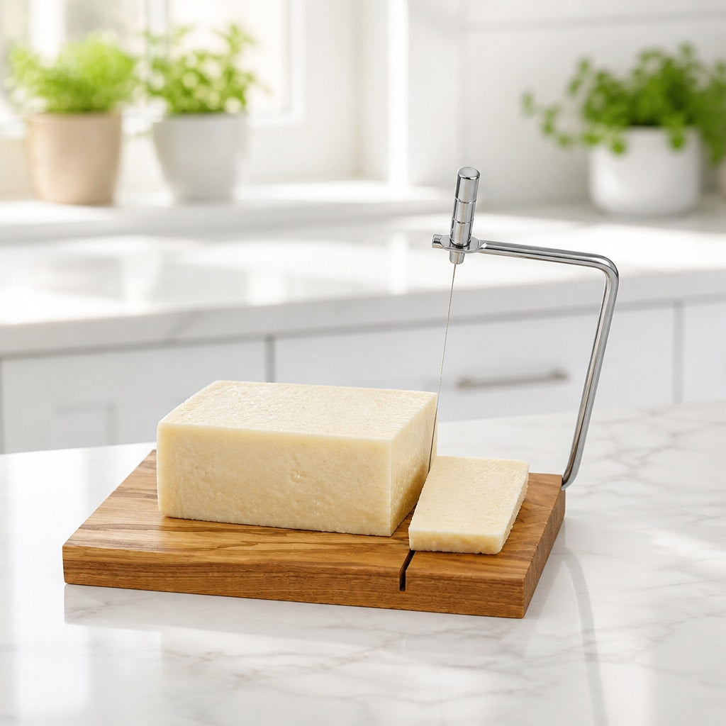 Italian Olivewood Cheese Cutter Board, Stainless Steel Wire, Handcrafted Kitchen Tool