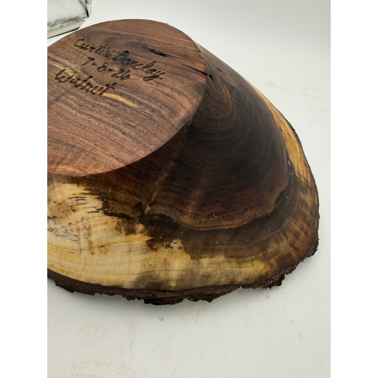 Live Edge Walnut Bark Rim Hand Turned Bowl, 11x8 size, 4.5 in tall, food safe finish, rustic centerpiece, artisan made