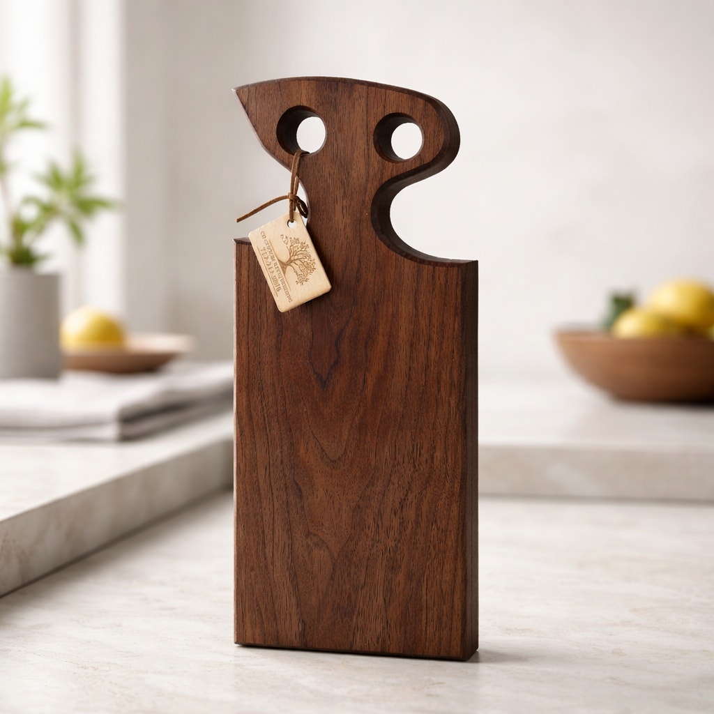 Walnut Free Form Charcuterie Board with Handle, 18 x 6.5 x 1.75, thick and substantial, functional serving, decorative kitchen decor